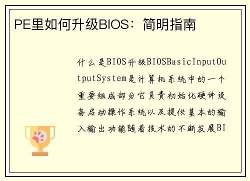 PE里如何升级BIOS：简明指南